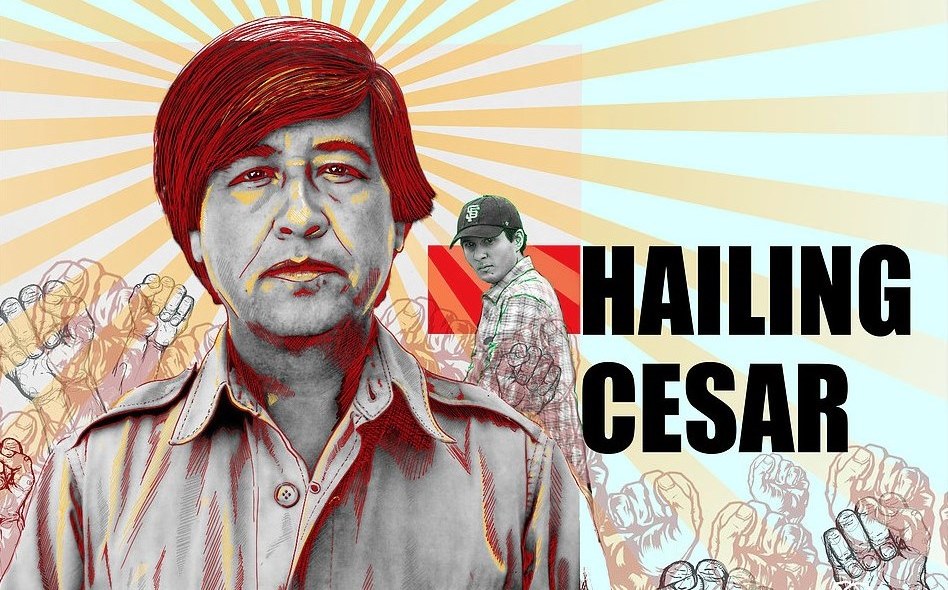 <em>Hailing Cesar</em> cover image is from the documentary by Eduardo Chavez, Cesar Chavez's grandson. The film follows Eduardo's journey to understand the importance of his grandfather's life and his efforts to promote the civil rights, wages, and living conditions of farm workers. The documentary was screened at Loyola on February 19, 2018.